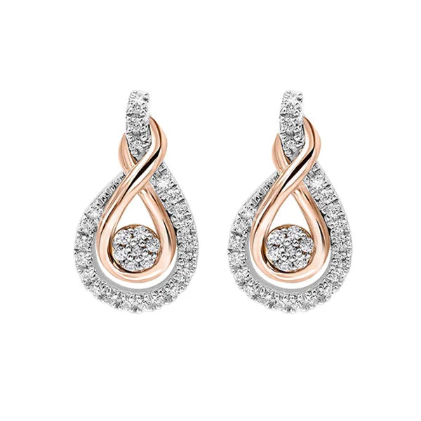 women's earrings engraved love design -Silver and Gold Love Knot Diamond Earrings