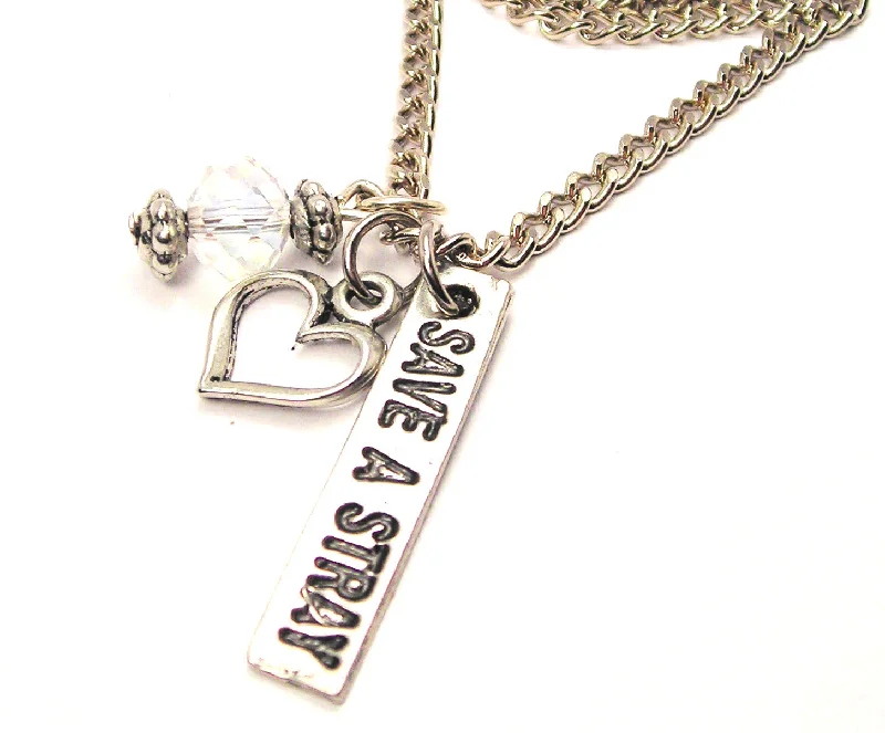 women's necklaces personalized letter -Save A Stray Tab Necklace with Small Heart