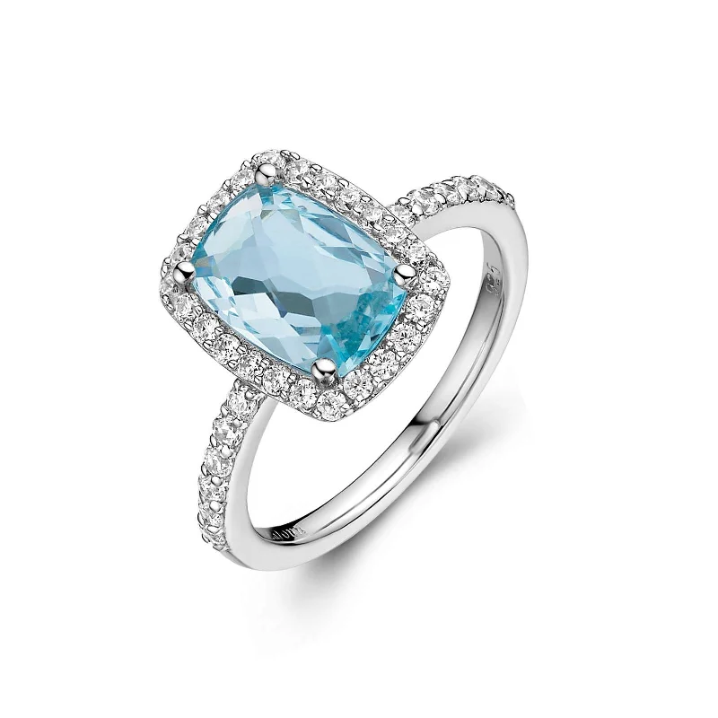 women's ring delicate and dainty -Lafonn Simulated Diamond & Genuine Blue Topaz Halo Ring GR002BTP