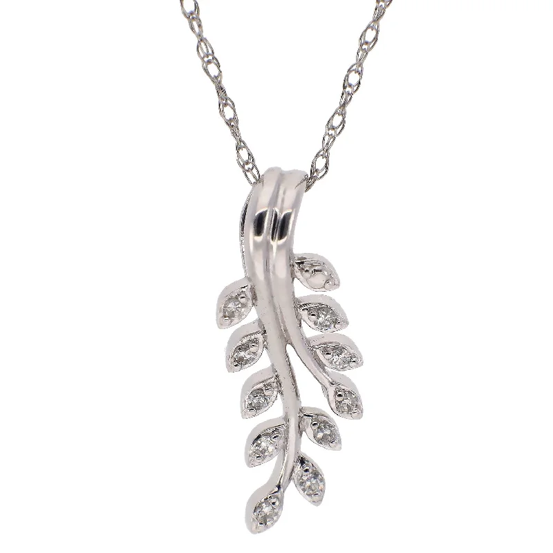 women's necklaces luxurious vintage -10K White Gold Diamond Leaf Pendant Necklace