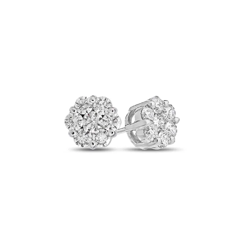 women's earrings handcrafted statement -Diamond Cluster Earrings, .50 Carat, 14K White Gold