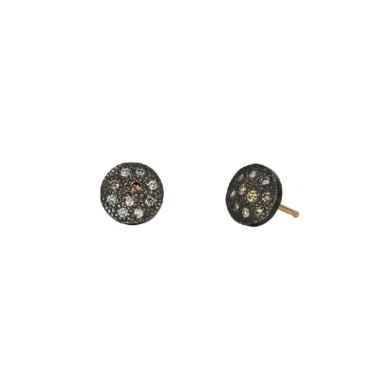 women's earrings modern contemporary -Sterling Silver Black Rhodium CARMELA Textured Disc Diamond Earrings