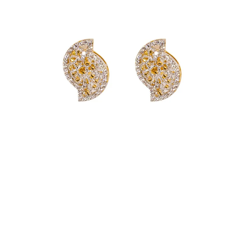 women's earrings premium quality -22K Multi Tone Gold Earrings W/ Cubic Zirconia & Split Disc Design