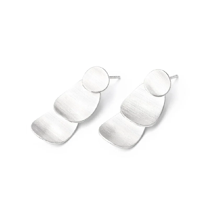 women's earrings silver -Matte Finish Overlapping Dangle Earrings, Sterling Silver