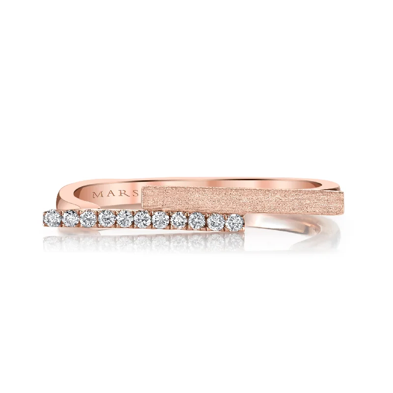 women's ring elegant crown shape -14K Rose Gold 0.08ct. Diamond Geometric Contrasting Brushed Fashion Ring