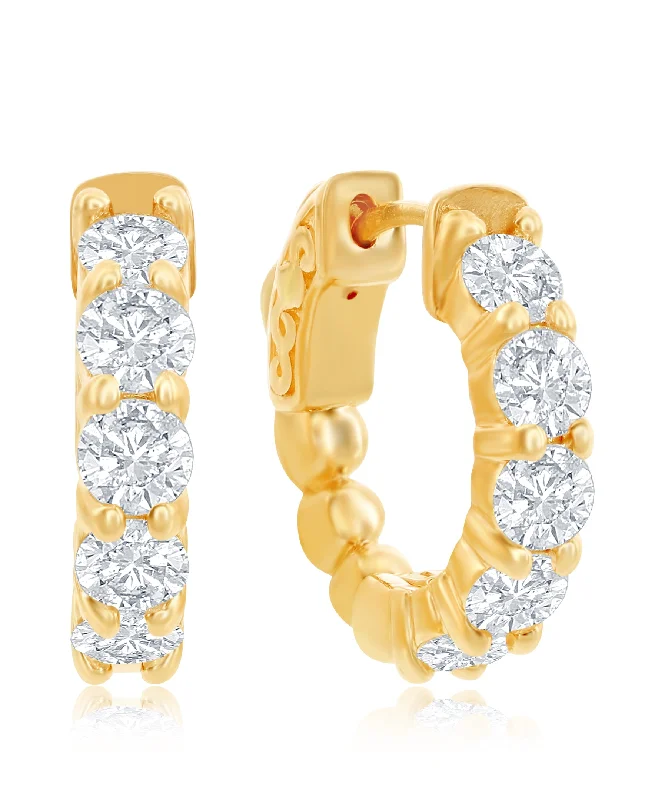 women's earrings trendy wide hoop -14K Yellow Gold Huggie Hoop Earrings with 1.50ct Diamonds