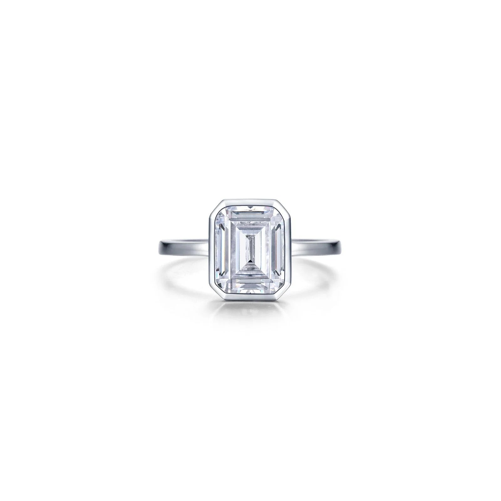 women's ring gemstone halo -Lafonn Simulated Diamond Emerald-Cut Bezel-Set Ring R2038CLP09