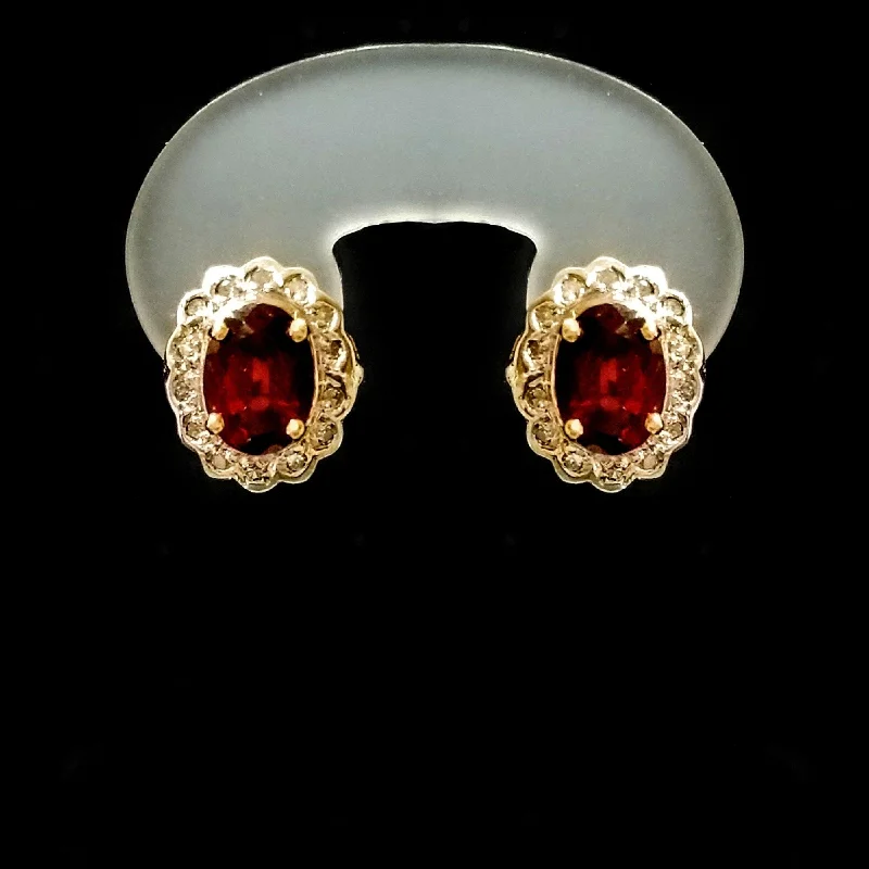 women's earrings perfect for gifting -18 kt Yellow Gold Vintage Garnet Earrings with Diamonds