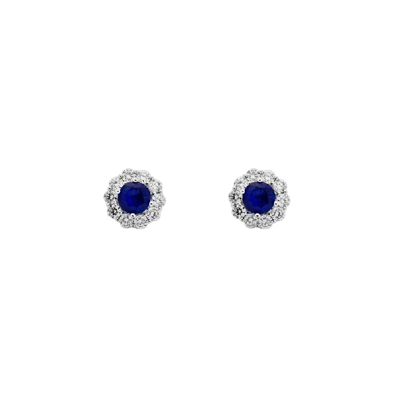 women's earrings bold geometric shape -18 Karat White Gold Stud Earrings with Sapphire and Diamonds