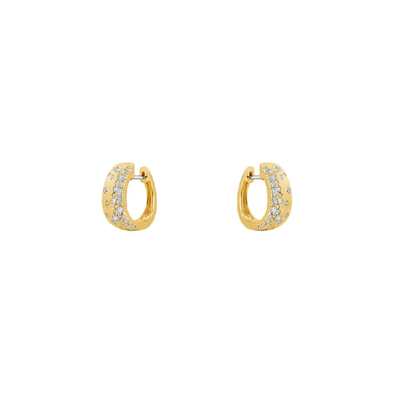 women's earrings perfect for gifting -14 Karat Yellow Gold Matte' Oval Wide Hoop with White Flush Set Diamonds