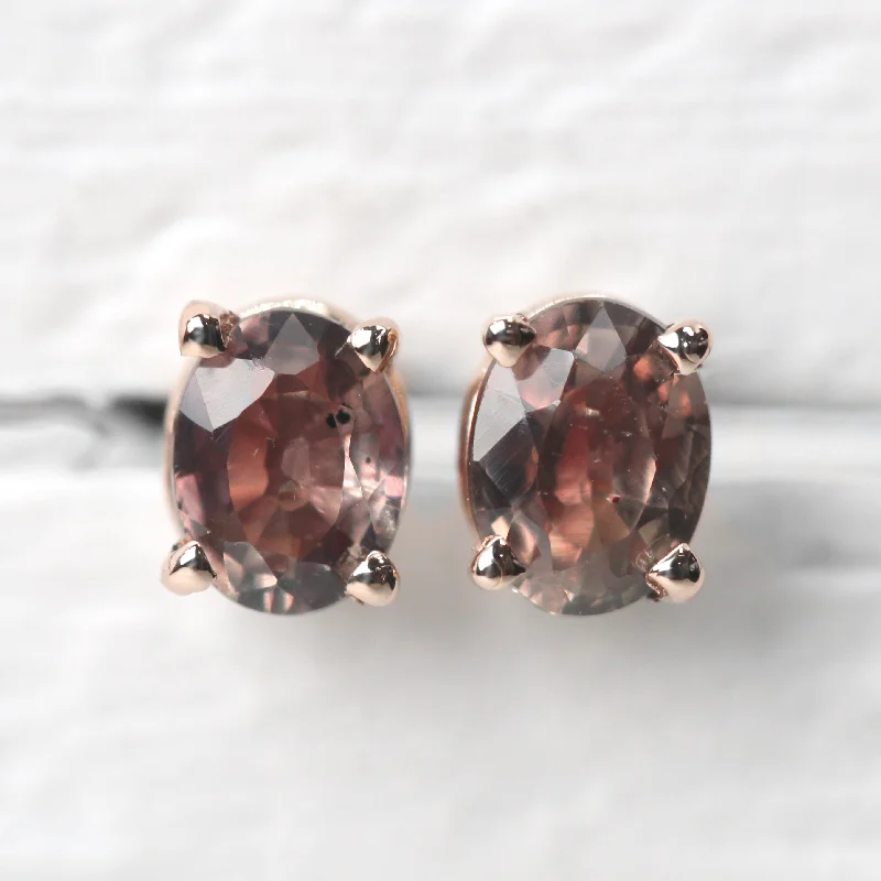 women's earrings fashion-forward jewelry -Pink Oval Sapphire Earrings in 14k Rose Gold - Ready to Ship