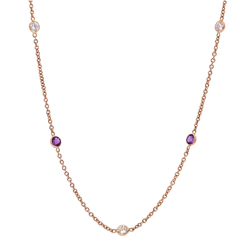 women's necklaces celestial star pendant -14K Rose Gold Amethyst and Diamond Station Necklace