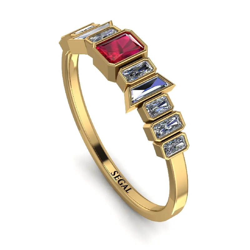 women's ring handmade design -Emerald Ruby Mix Band - Valerie No. 10