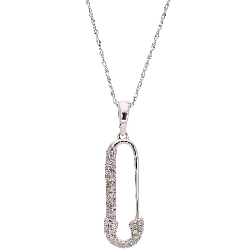 women's necklaces fine jewelry -14K White Gold Diamond Safety Pin Necklace