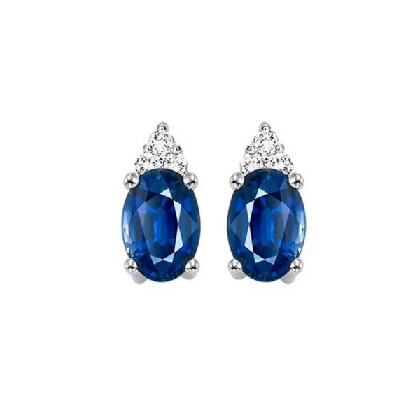 women's earrings statement piece -10 Karat White Gold Oval Sapphire and Round Diamond Earrings