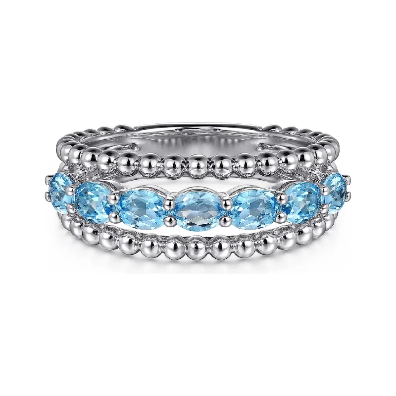 women's ring with engraved message -Gabriel  Sterling Silver Bujukan Swiss Blue Topaz Easy Stackable Ring