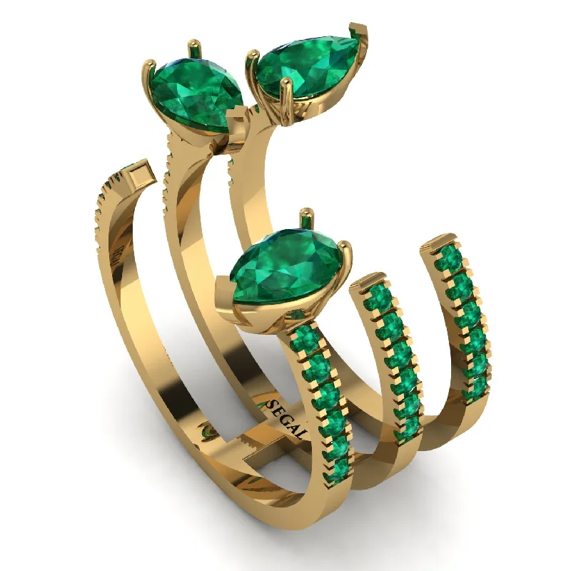 women's ring classic style -Pear Shape Emerald Glam Open Ring - Quinn No. 19