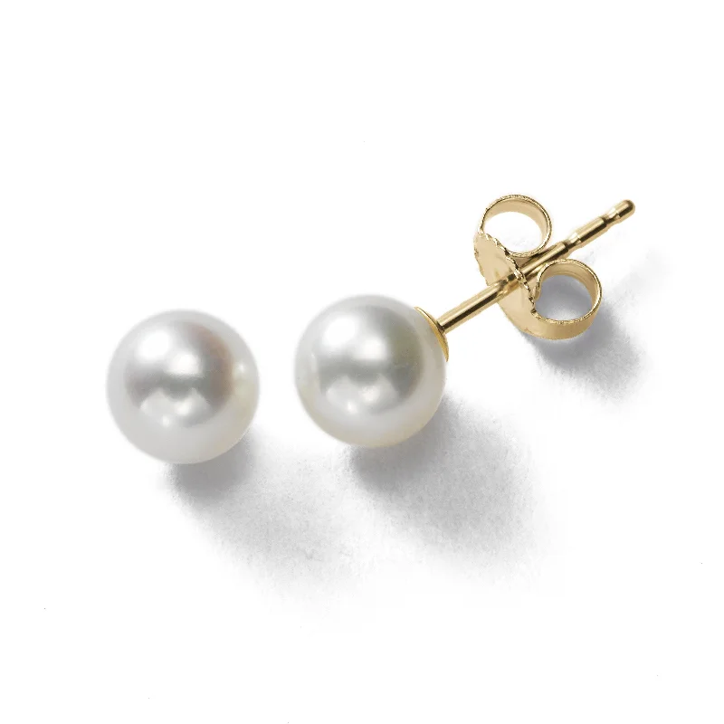 women's earrings sapphire -Freshwater Cultured Pearl Stud Earrings, 8MM, 14K Yellow Gold