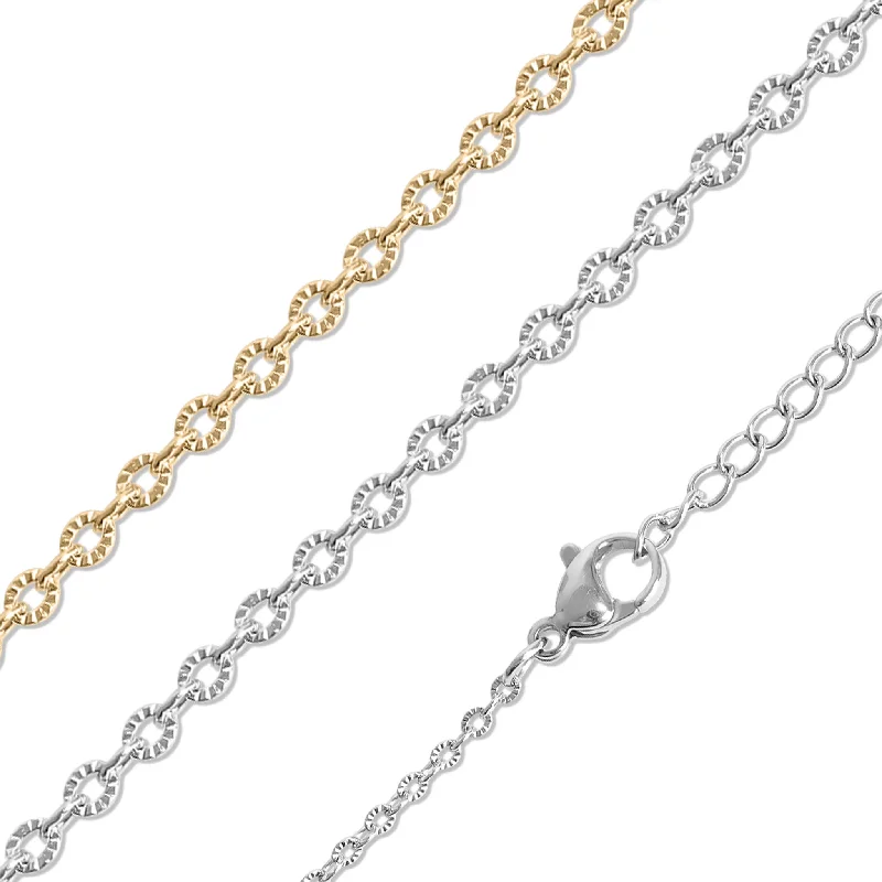 women's necklaces best seller -Stainless Steel PVD Coated Crimped Oval Link Chain Necklace / CHN3012