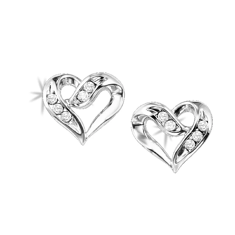 women's earrings rose gold -Sterling Silver 0.02ctw Diamond Heart Earrings