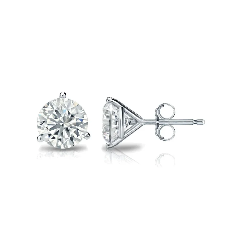 women's earrings waterproof jewelry -3 Prong Round Lab Grown Diamond Stud Earrings in White Gold (3/4 Ctw)