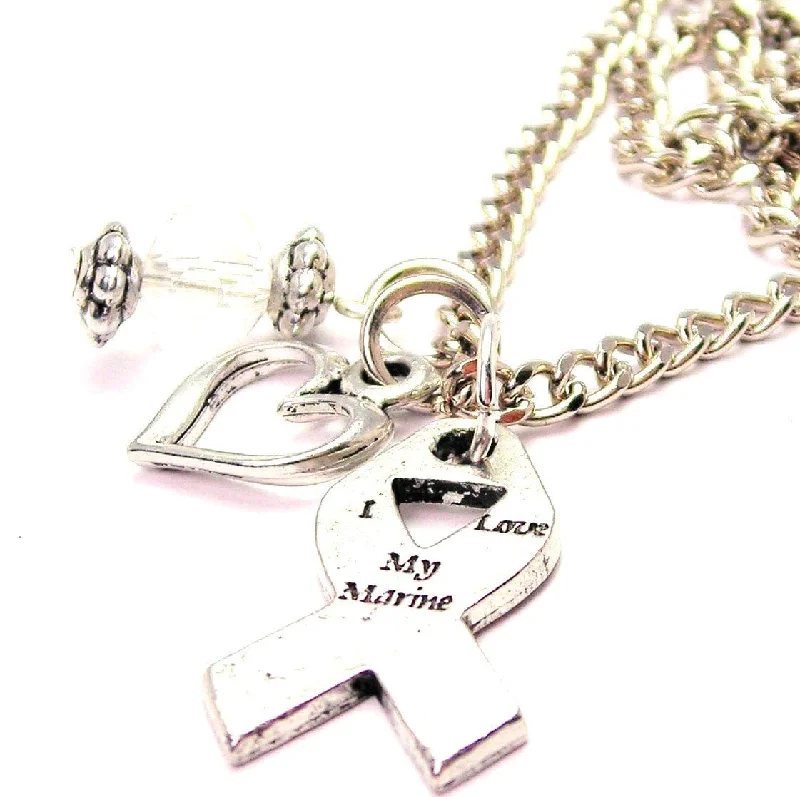 women's necklaces premium quality -I Love My Marine Awareness Ribbon Necklace with Small Heart