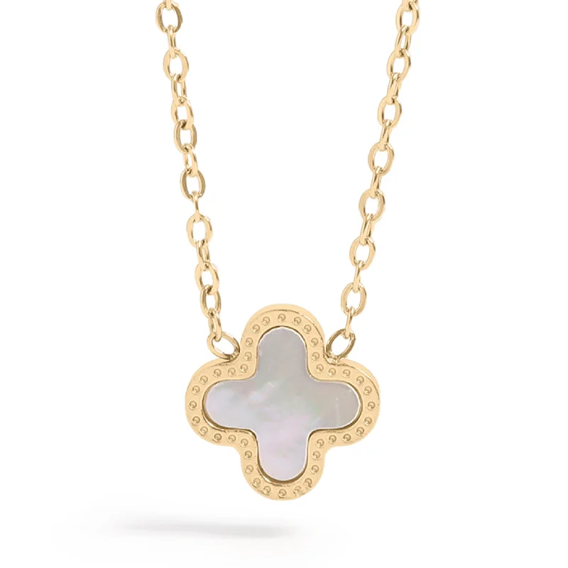 women's necklaces crystal charm -18K Gold PVD Stainless Steel Lucky Clover Charm Necklace / CHN0046