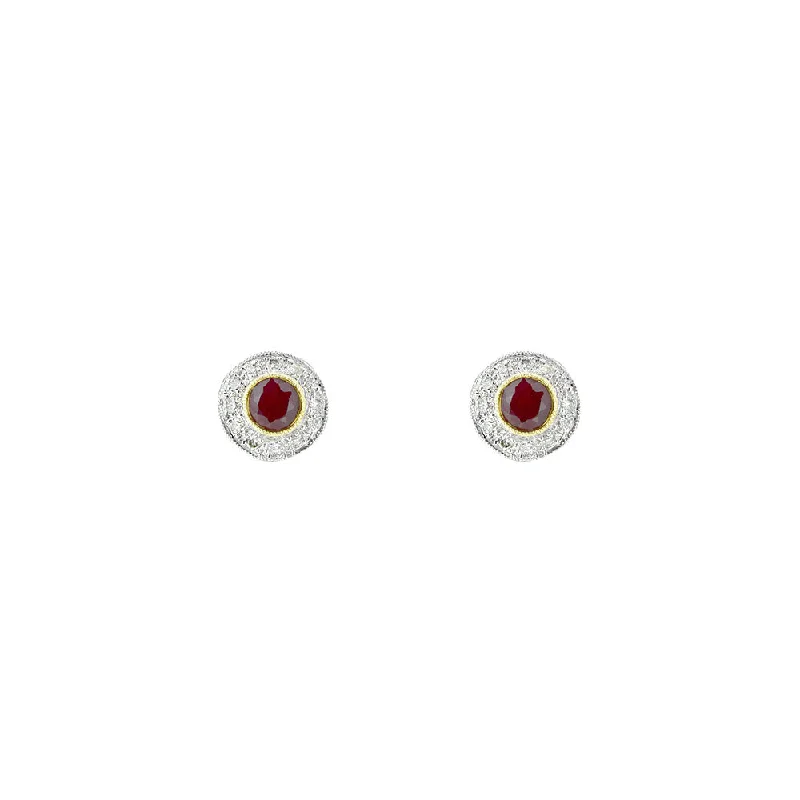 women's earrings subtle sophistication -14 Karat Yellow and White Two Tone Gold with 2 Burma Rubies and diamonds