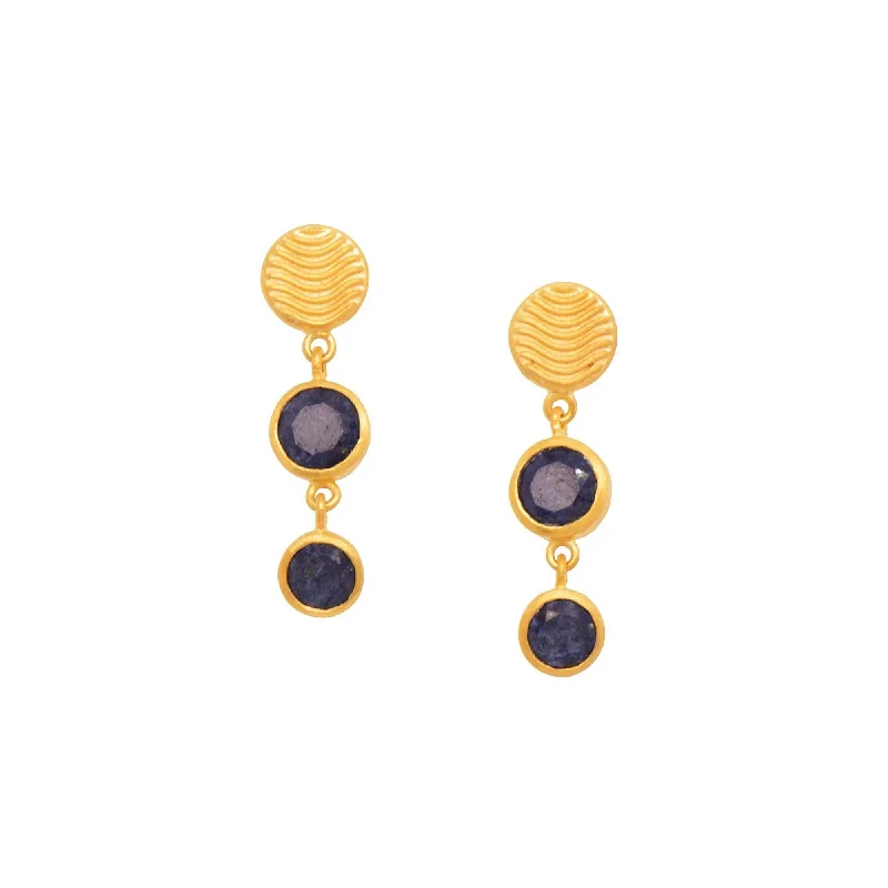 women's earrings ear cuff -Lapis Lazuli Double Drop Earrings, 24 Karat Vermeil