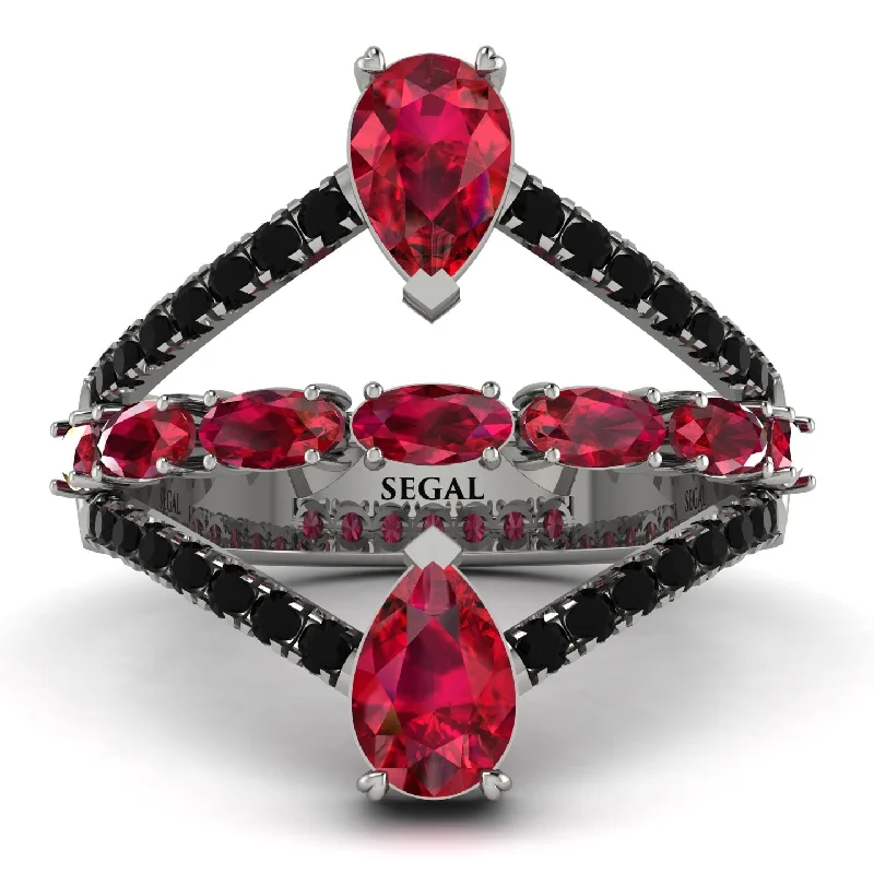 women's ring high-end fashion -Symmetrical Twist Shank Pear Ruby Ring - Eliza No. 42