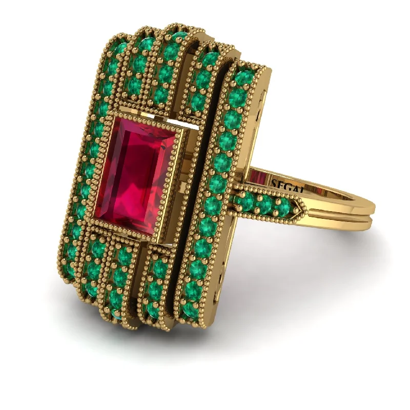 women's ring zodiac birthstone -Unmatched Style Gold Baguette Ruby Ring - Jean No. 25