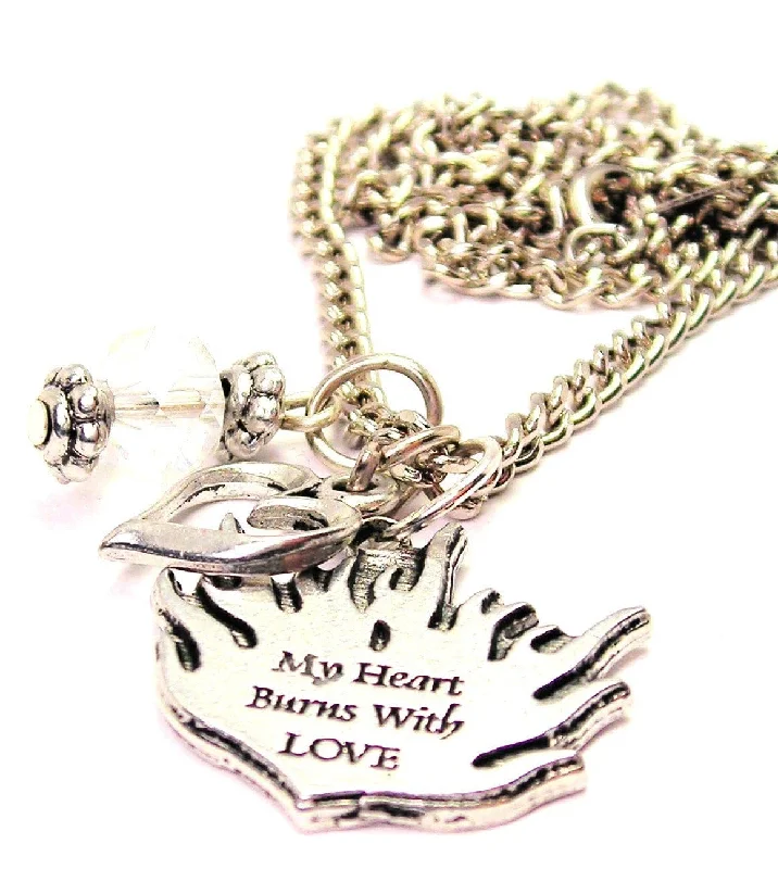 women's necklaces boho style -My Heart Burns With Love Necklace with Small Heart