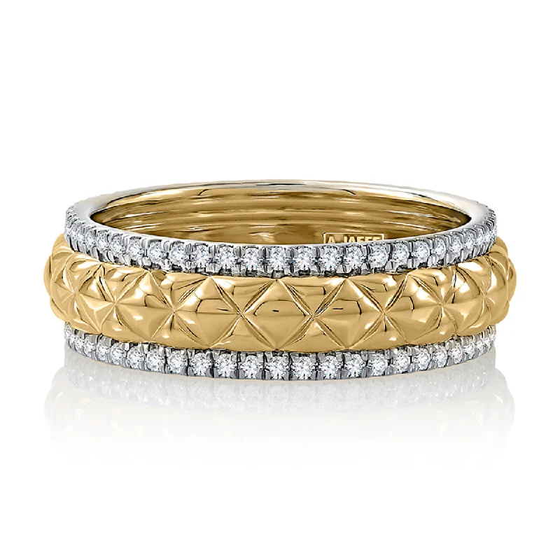 women's ring eye-catching beauty -A. Jaffe 14K Yellow Gold 0.27cttw Diamond Borders Quilted Center Fashion Ring