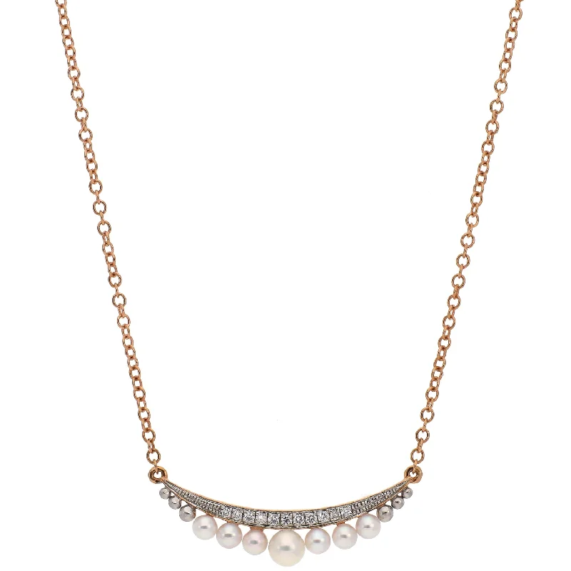 women's necklaces diamond -14K Rose Gold Diamond Bar and Pearl Necklace