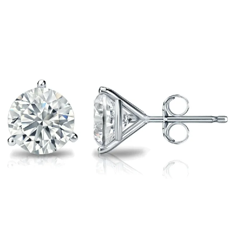 women's earrings ethically sourced -3 Prong Round Lab Grown Diamond Stud Earrings in White Gold (1 1/2 Ctw)