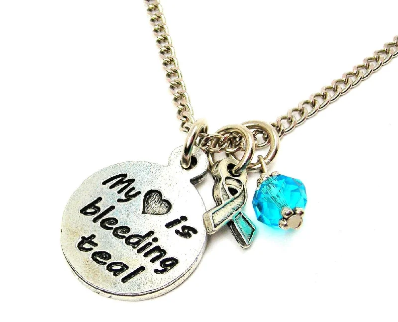 women's necklaces Valentine's Day gift -My Heart is Bleeding Teal with Awareness Ribbon Necklace