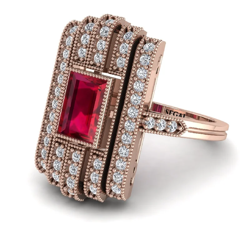 women's ring bold and stylish -Unmatched Style Gold Baguette Ruby Ring - Jean No. 11