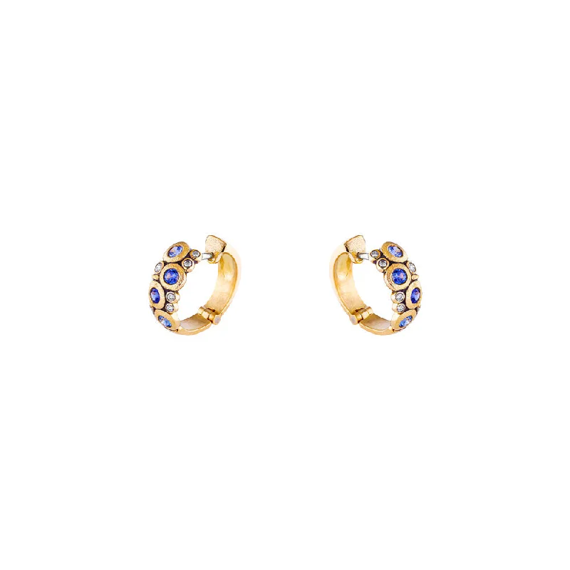 women's earrings emerald -18 Karat yellow gold Candy huggy earrings with Sapphires and Diamonds