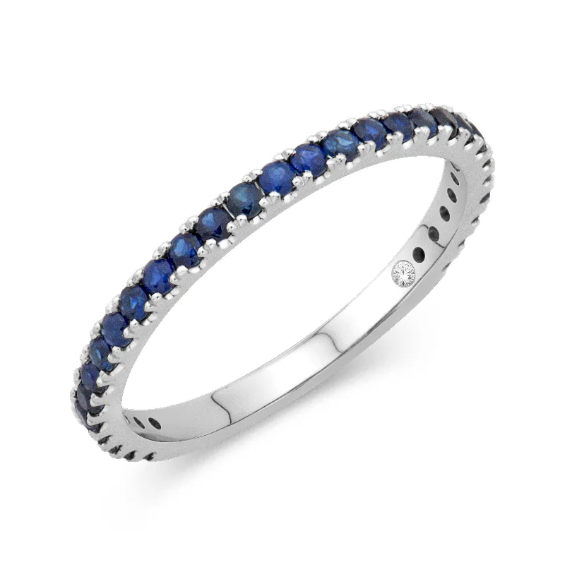 women's ring statement gemstone -14K White Gold 0.52cttw. Blue Sapphire Stackable Birthstone Ring - September