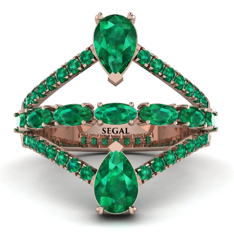 women's ring vintage gold -Symmetrical Twist Shank Pear Emerald Ring - Eliza No. 20