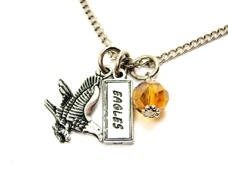 women's necklaces luxurious vintage -Eagle With Eagles Tab Necklace With Crystal Accent