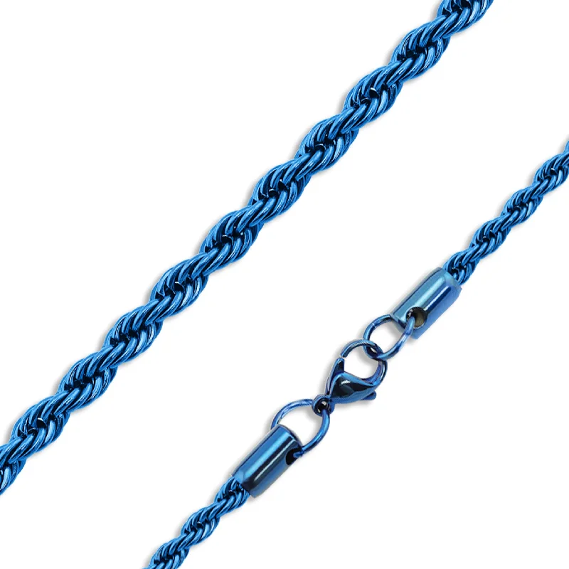 women's necklaces boho style -Stainless Steel Blue Rope Chain Necklace / CHN9703