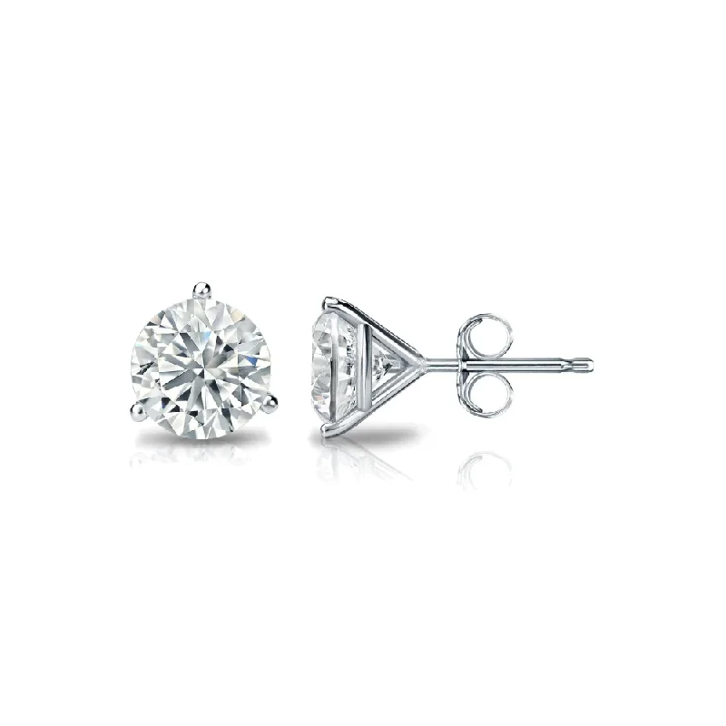 women's earrings stacking charm -3 Prong Round Lab Grown Diamond Stud Earrings in White Gold (1/2 Ctw)