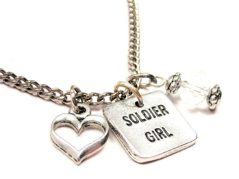 women's necklaces cross pendant -Soldier Girl Square Necklace with Small Heart