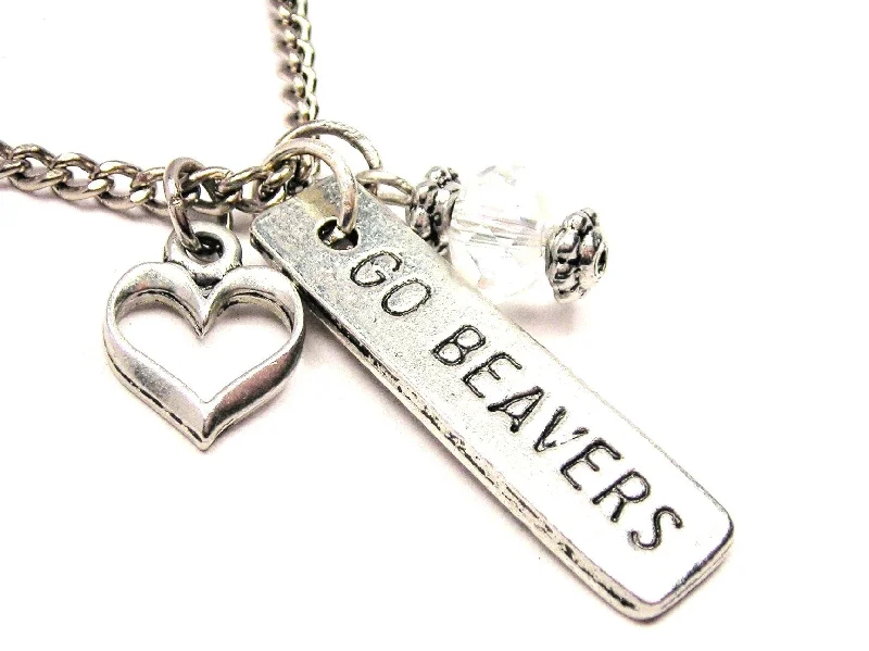 women's necklaces engraved couple set -Go Beavers Tab Necklace with Small Heart