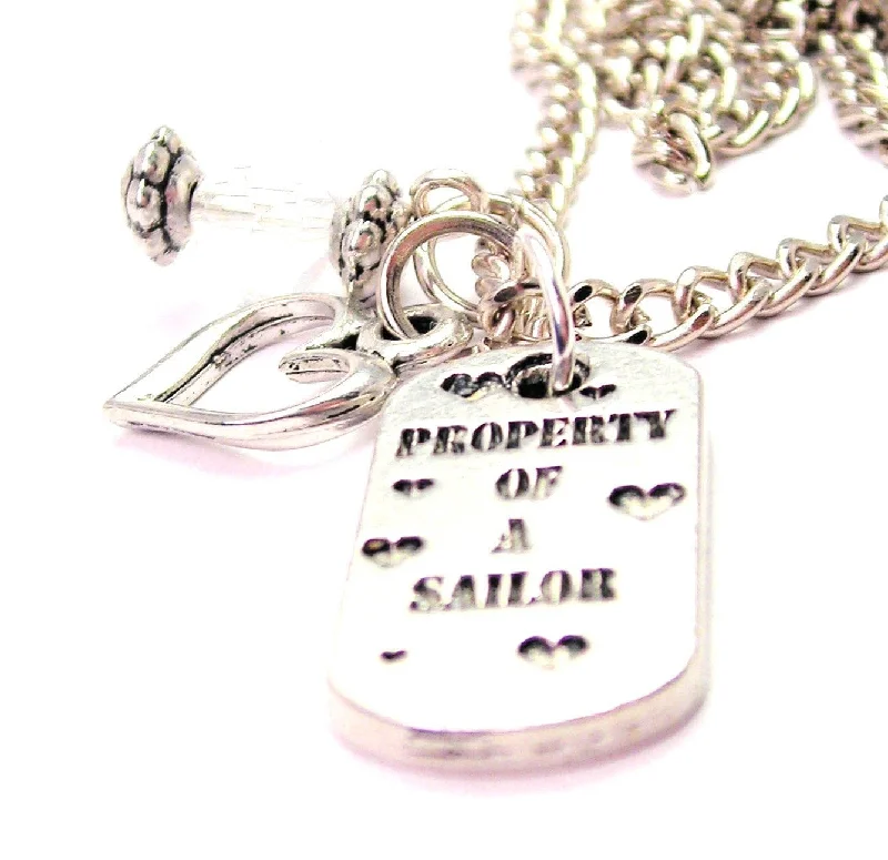 women's necklaces floral engraving -Property Of A Sailor Necklace with Small Heart