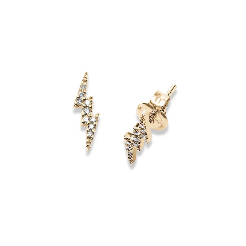 women's earrings high-polish finish -Small Pavé Diamond Lightning Earrings, 14K Yellow Gold