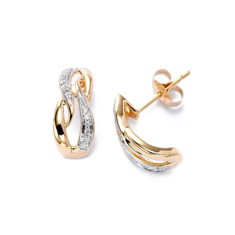 women's earrings threader style -Modern Diamond Hoop Earrings, 14K Yellow Gold