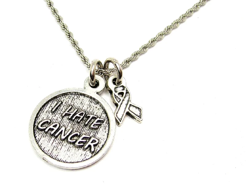 women's necklaces infinity symbol -I Hate Cancer With Awareness Ribbon Stainless Steel Rope Chain Necklace