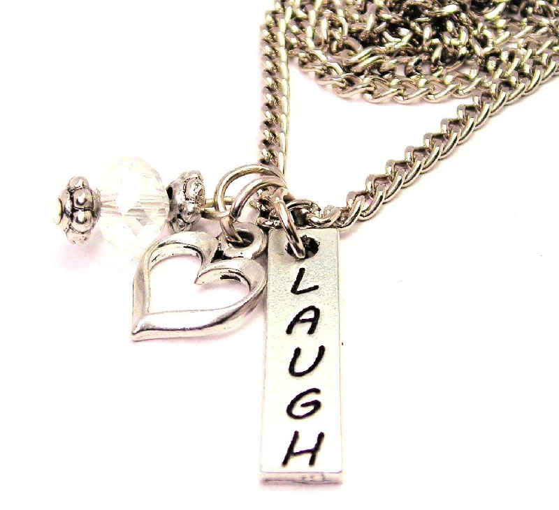 women's necklaces platinum -Laugh Long Tab Necklace with Small Heart